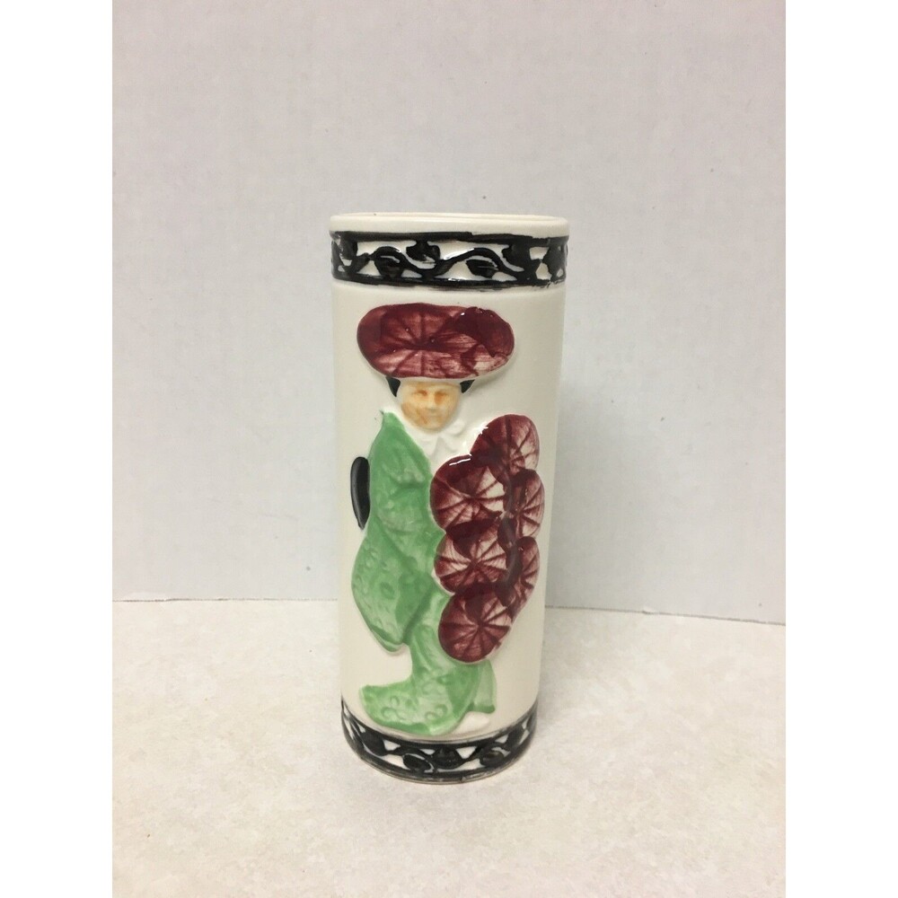 Vintage Japan R-98 Orchids of Hawaii Ceramic Vase Geisha Girl in Green Dress